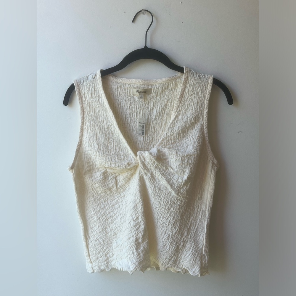 Madewell Popcorn-Knit Twist-Front Sleeveless Top in Antique Cream Medium - NWT